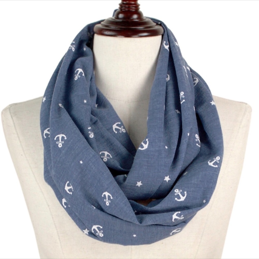 Navy Anchor Cotton Infinity Scarf New